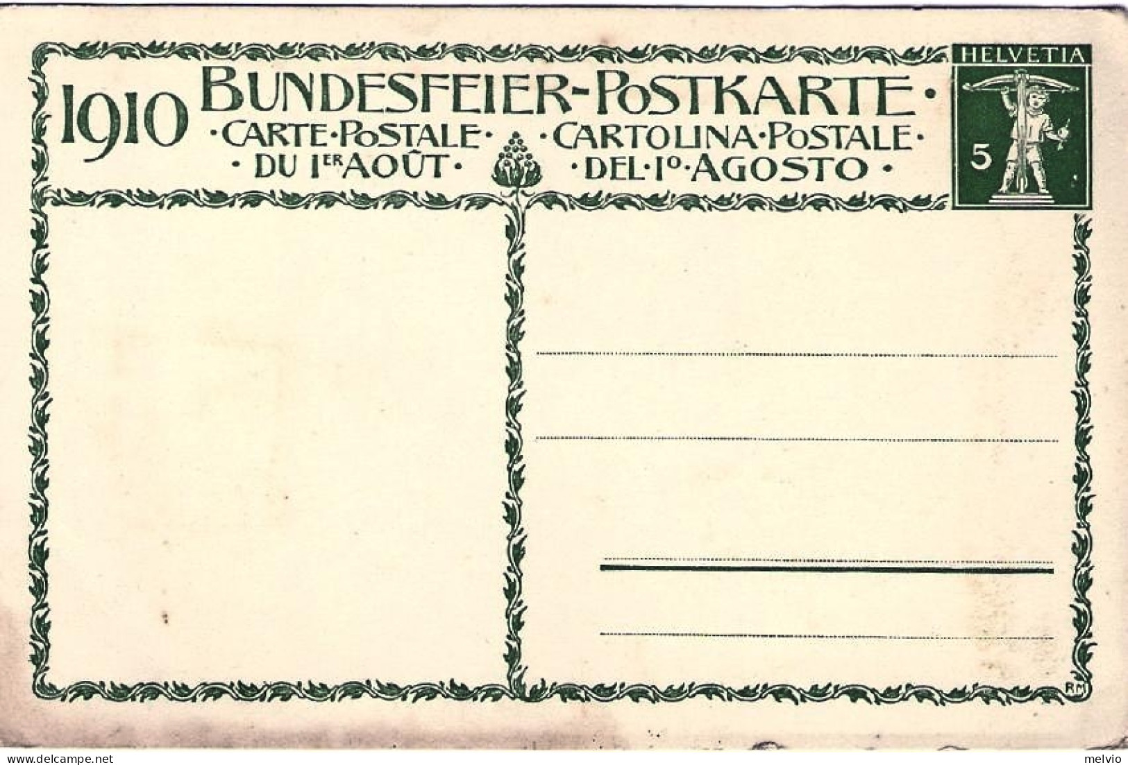 1910-Svizzera "cartolina Postale Del I Agosto Guglielmo Tell E Arnold Winkelried - Postwaardestukken