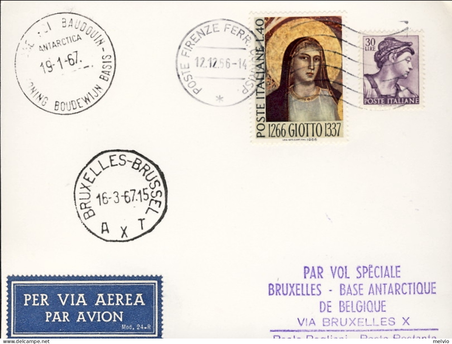 1966/67-cartoncino Affr. Per Volo Speciale Bruxelles Base Antartica Del Belgio ( - 1961-70: Poststempel