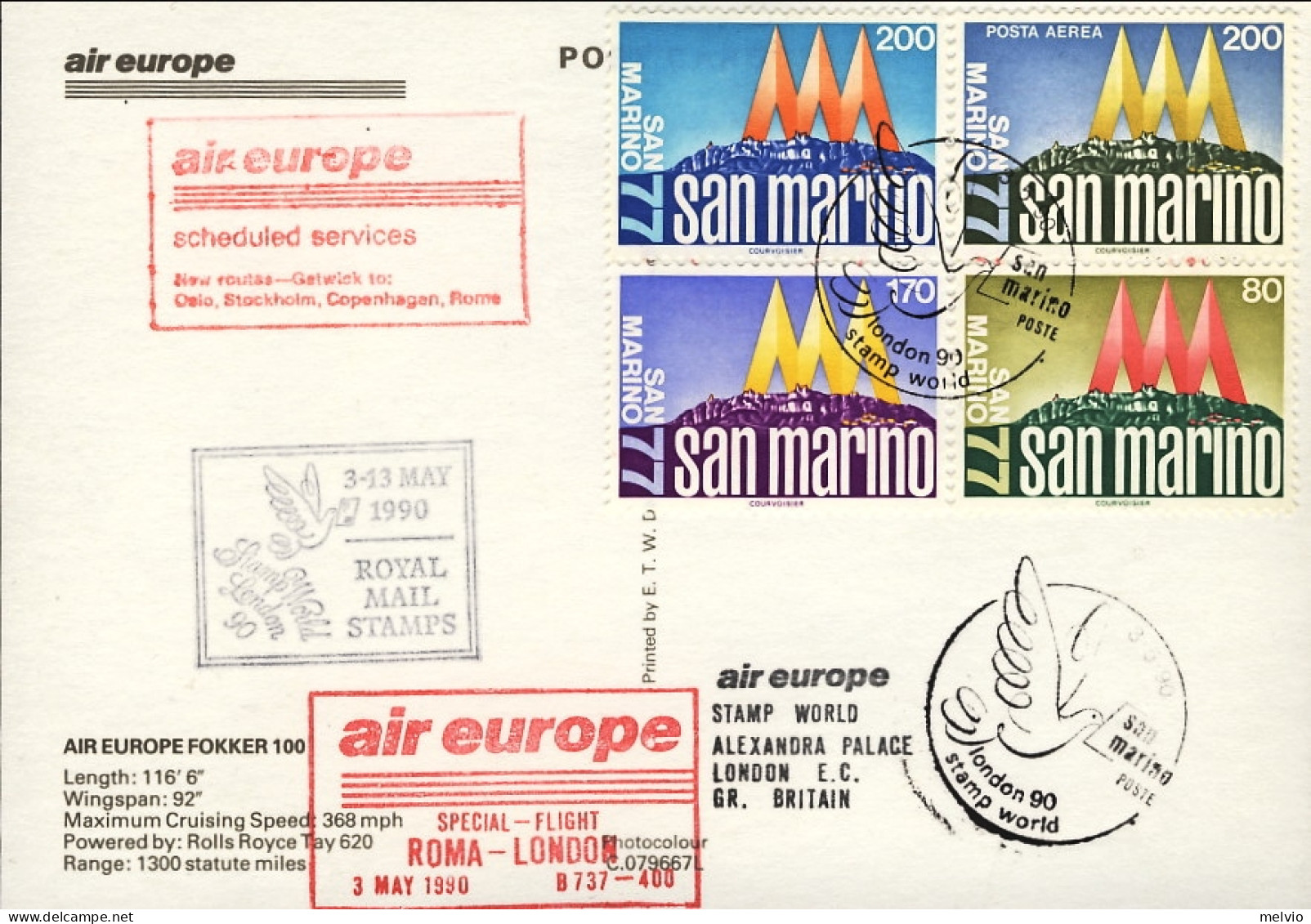 San Marino-1990 Cartolina Illustrata Per International Stamp Exhibition London B - Corréo Aéreo