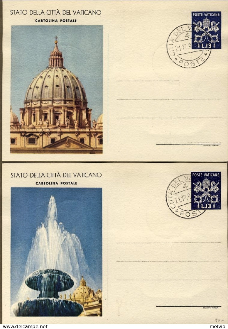 1949-Vaticano Due CP.da L.13 Cupolone I Tir.+L.13Fontana 2 Tir.affr. Con S.8v."A - Postal Stationeries