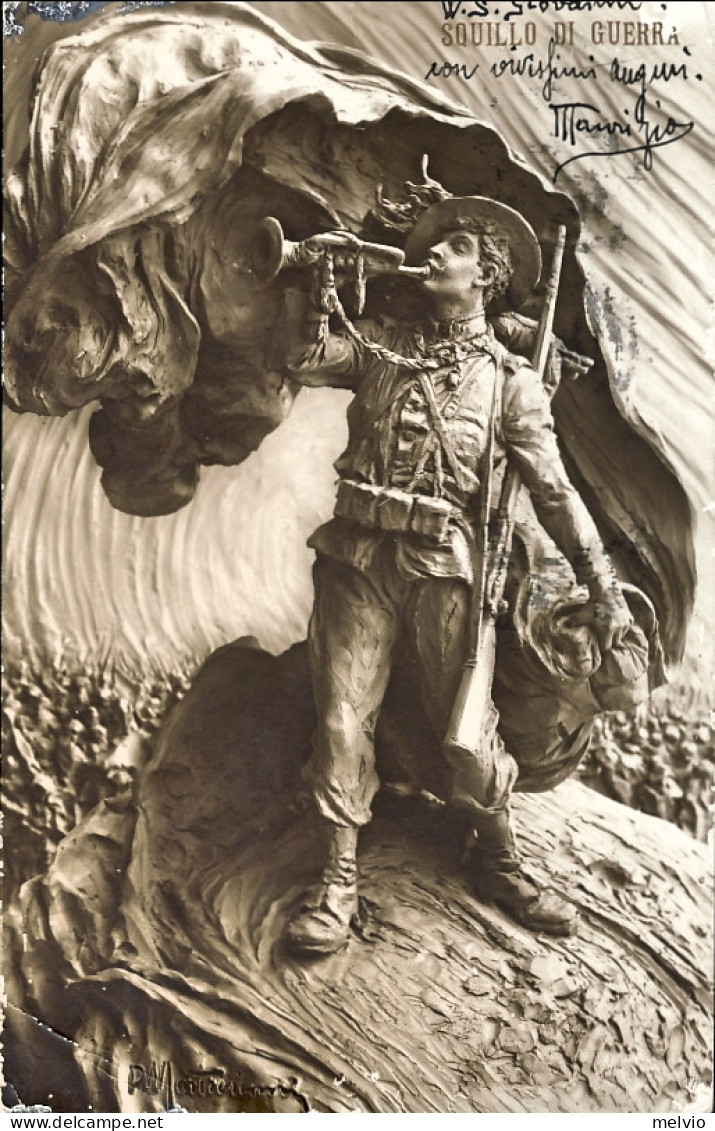 1920-cartolina Illustrata Bersagliere-squillo Di Guerra (Mastroianni)affrancata  - Patriotic