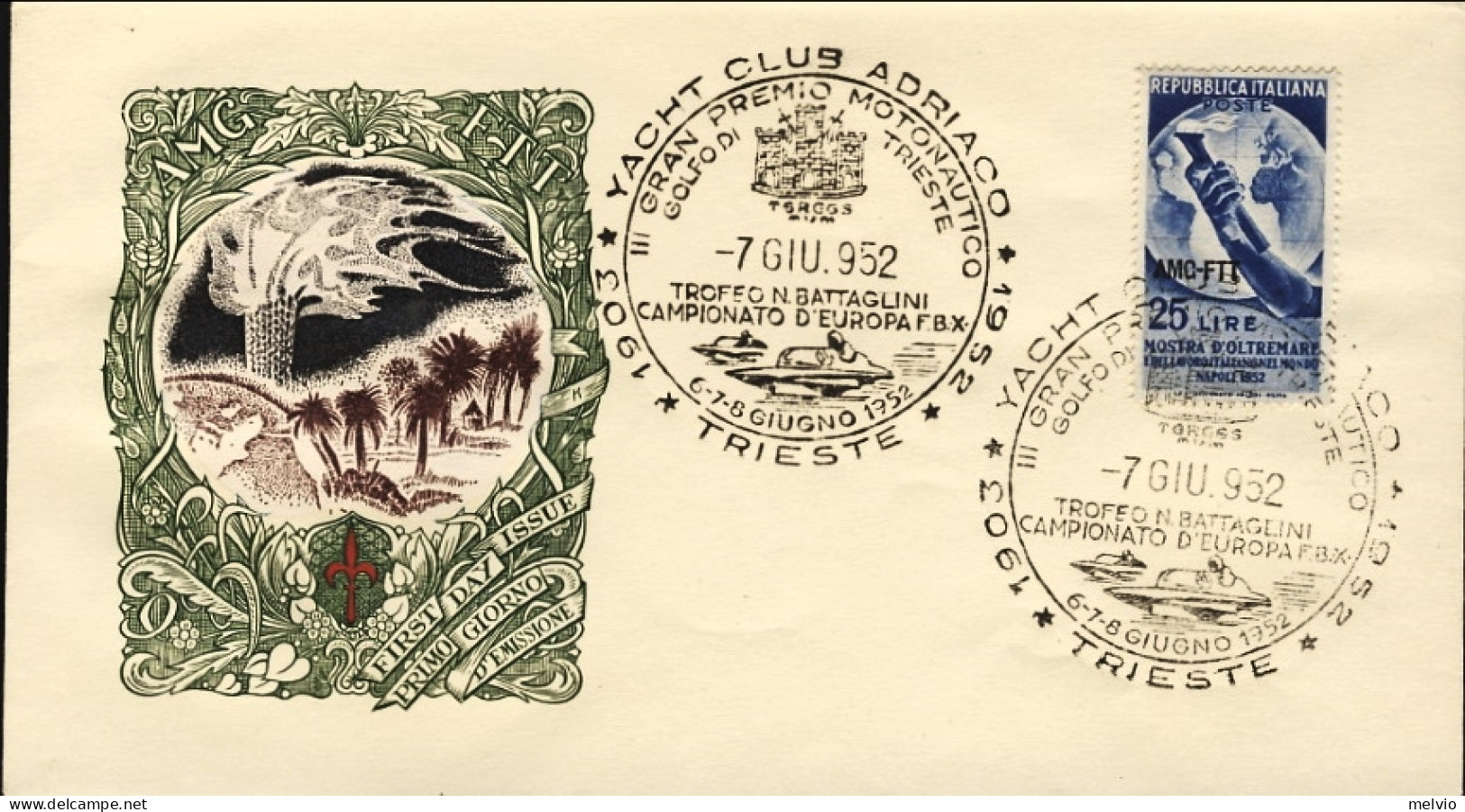 1952-Trieste A Lettera Fdc Affrancata L.25 Mostra D'oltremare Napoli Annullo Fig - Storia Postale