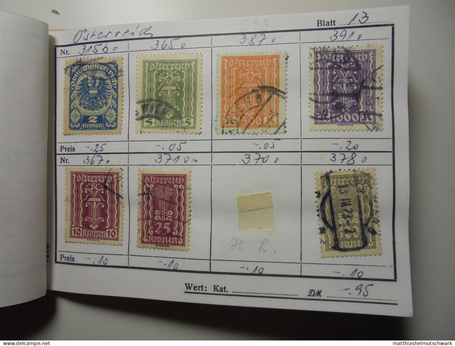 Auswahlheft Nr. 389 20 Blätter 105 Briefmarken  Österreich ca. 1868-1934-1936/Mi Nr. 37 I-575, unvollst