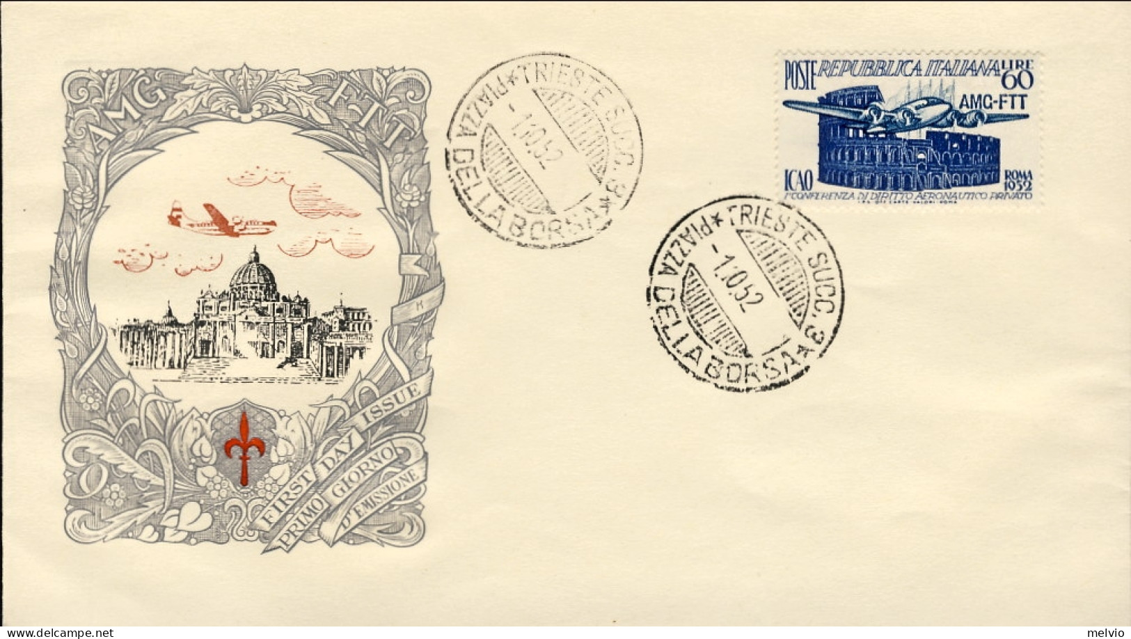 1952-Trieste A Lettera Fdc Affrancata L.60 Icao - Storia Postale