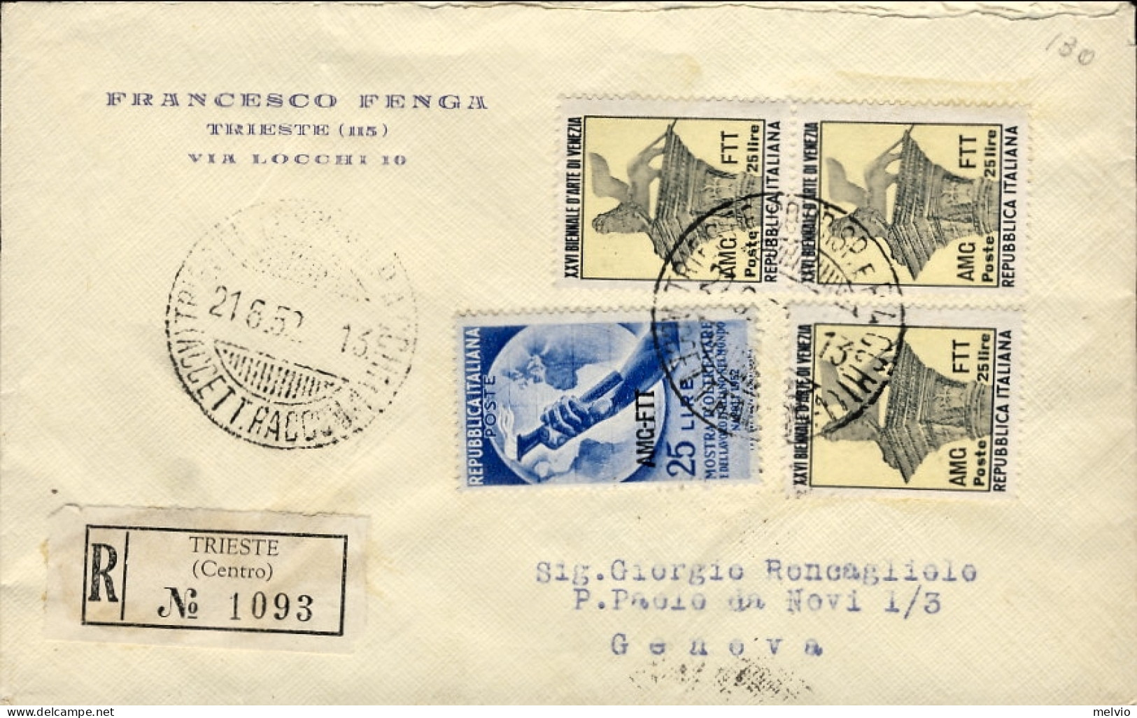 1952-Trieste A Lettera Racc. In Perfetta Tariffa Per L.105 Affr. L.25 Mostra D'o - Marcofilía