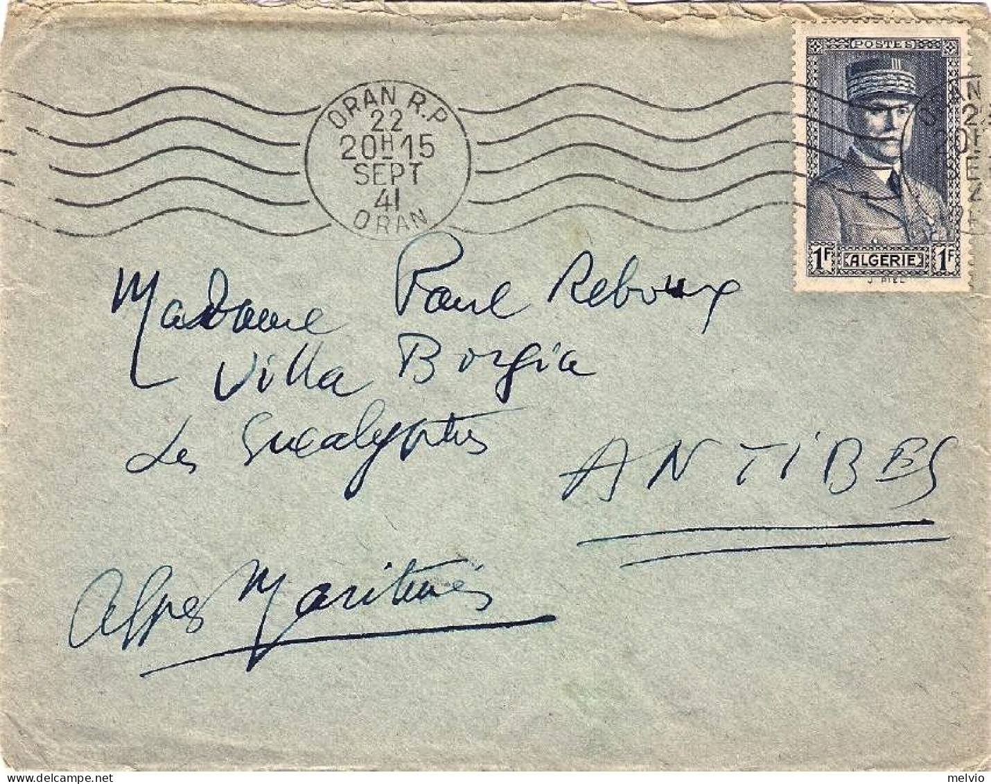 1941-Algeria Lettera Diretta In Francia Affrancata 1 Fr.isolato - Sonstige & Ohne Zuordnung