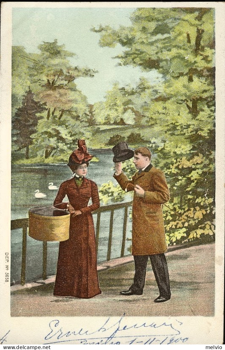1900-cat.Sassone Euro 42,5 Cartolina Illustrata "coppia D'innamorati" Affrancata - Marcofilie
