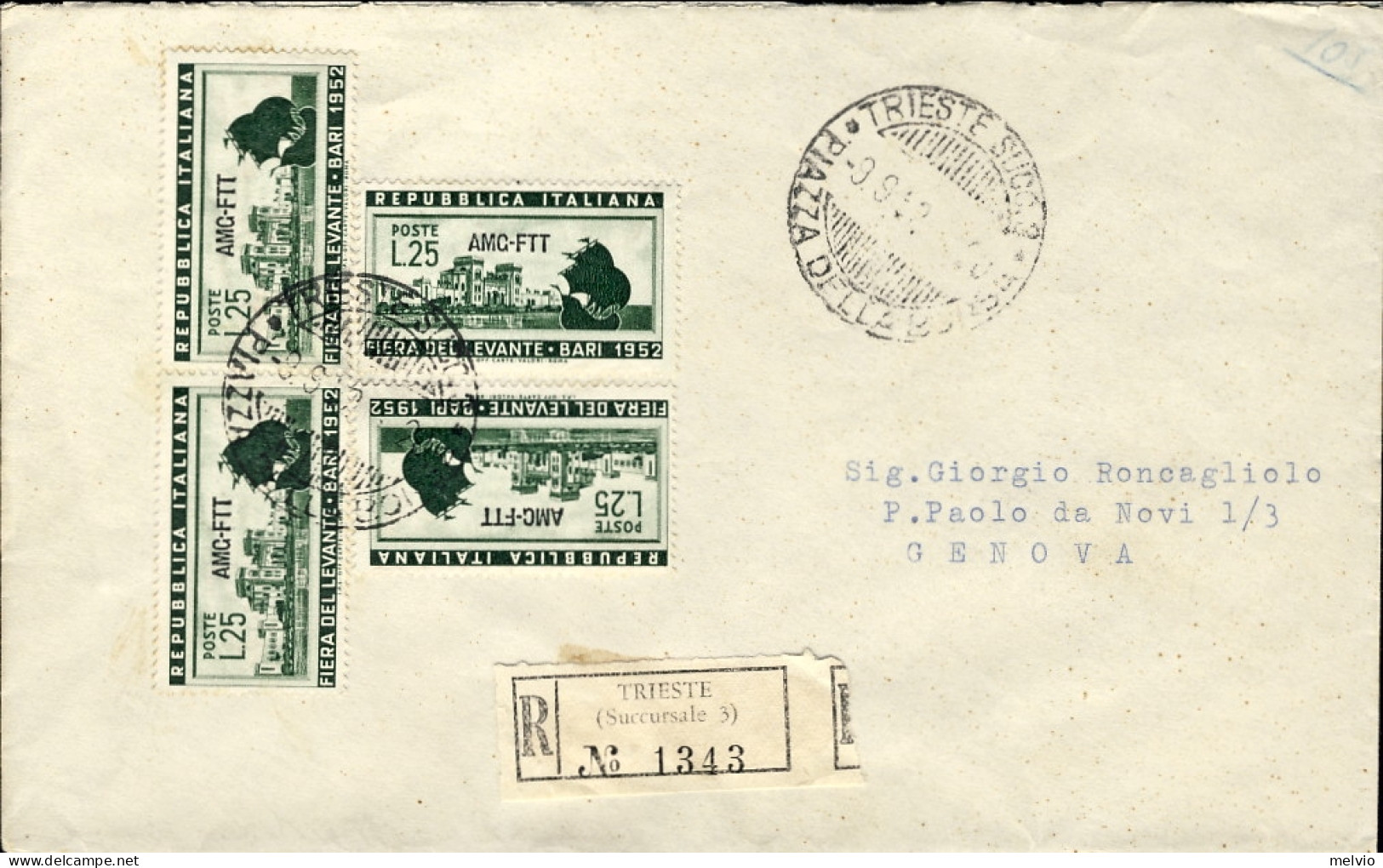 1952-Trieste A Lettera Racc. In Perfetta Tariffa Per L.105 Affr. Con Quattro L.2 - Marcophilie