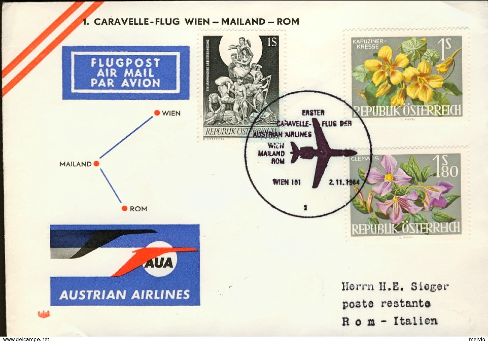 1964-Autriche Osterreich Austria I^volo Caravelle Vienna Roma Dal 2 Novembre - Altri & Non Classificati