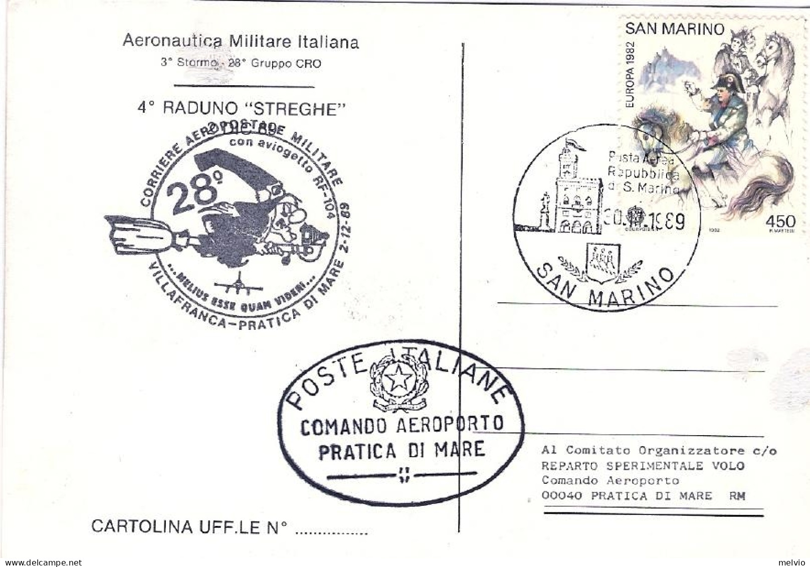San Marino-1989 Cartolina Dell'aeronautica Militare Italiana Corriere Aeropostal - Corréo Aéreo