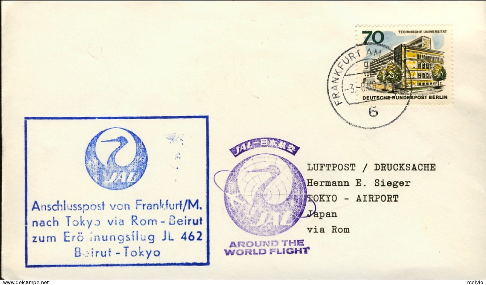 1968-Germania Berlino I^volo JAL Francoforte Tokyo Via Roma - Brieven En Documenten