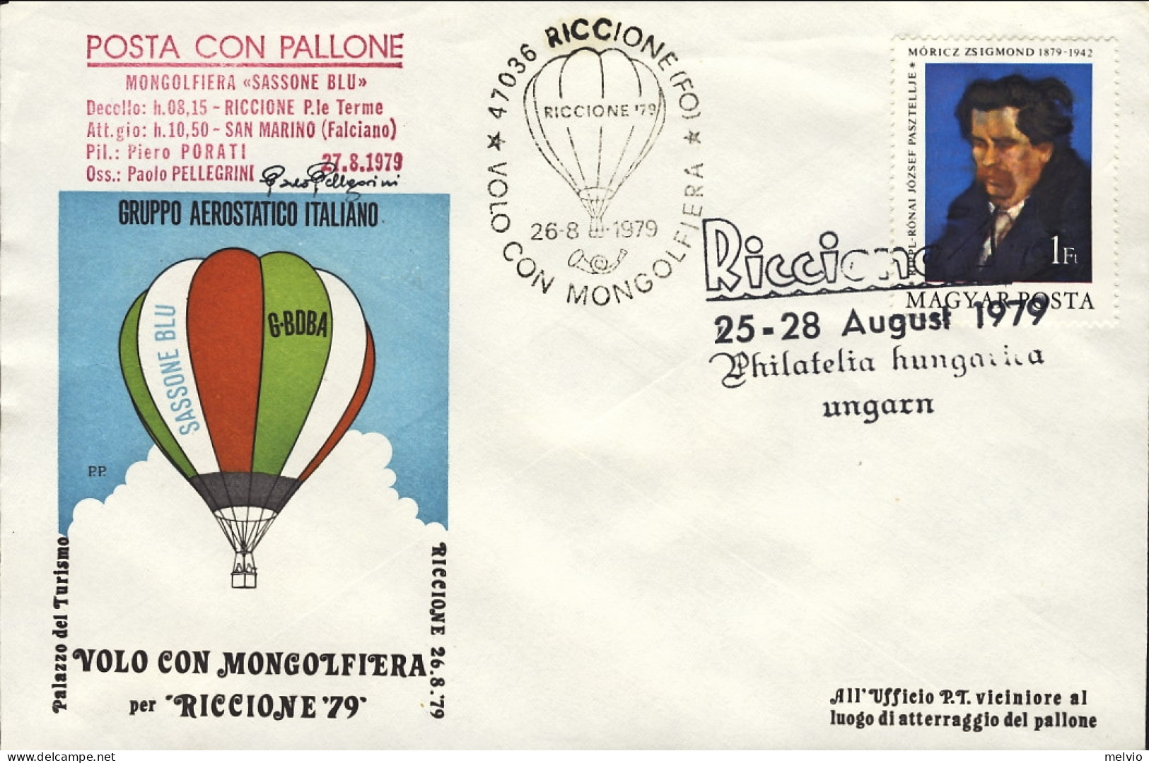 San Marino-1979-Ungheria Hungary Magyar ,bollo Amaranto Posta Con Pallone Mongol - Lettres & Documents