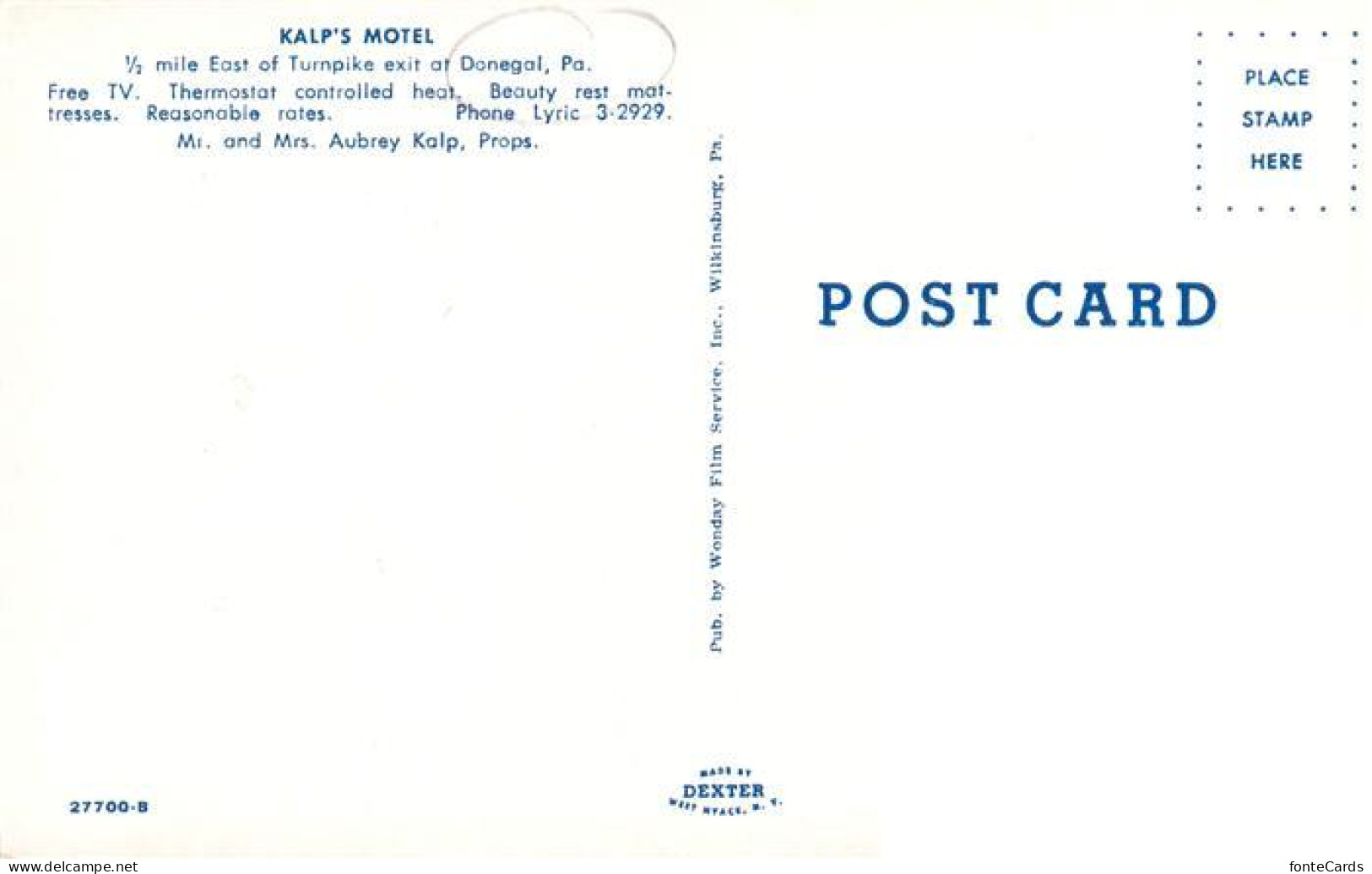 73880380 Donegal Pennsylvania USA Kalps Motel  - Altri & Non Classificati