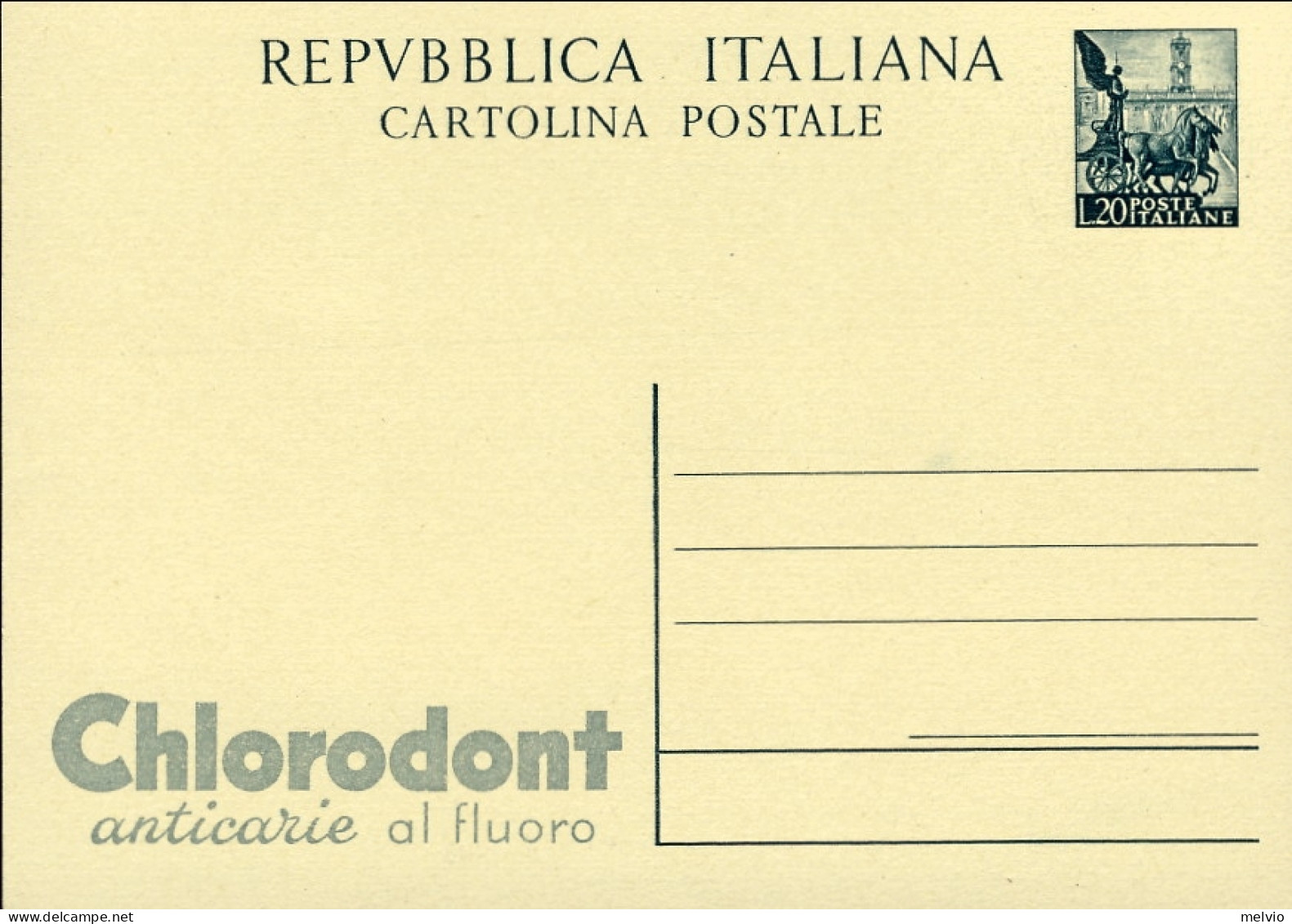 1951-cat.Filagrano Euro 150, Cartolina Postale Pubblicitaria "Chlorodont" L.20 Q - Interi Postali