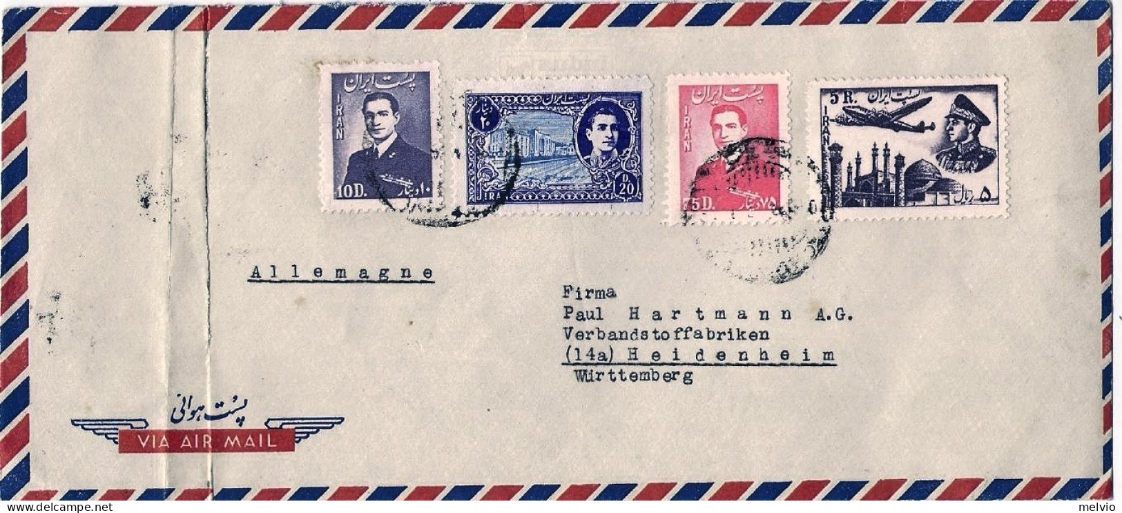 1952-Iran Lettera Diretta In Germania Affrancata Con Quattro Commemorativi,busta - Irán