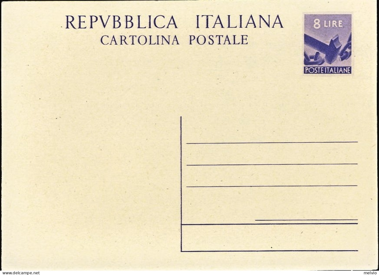 1947/49-cartolina Postale L.8 Martello Democratica "Repubblica Italiana" Cat.Fil - Ganzsachen