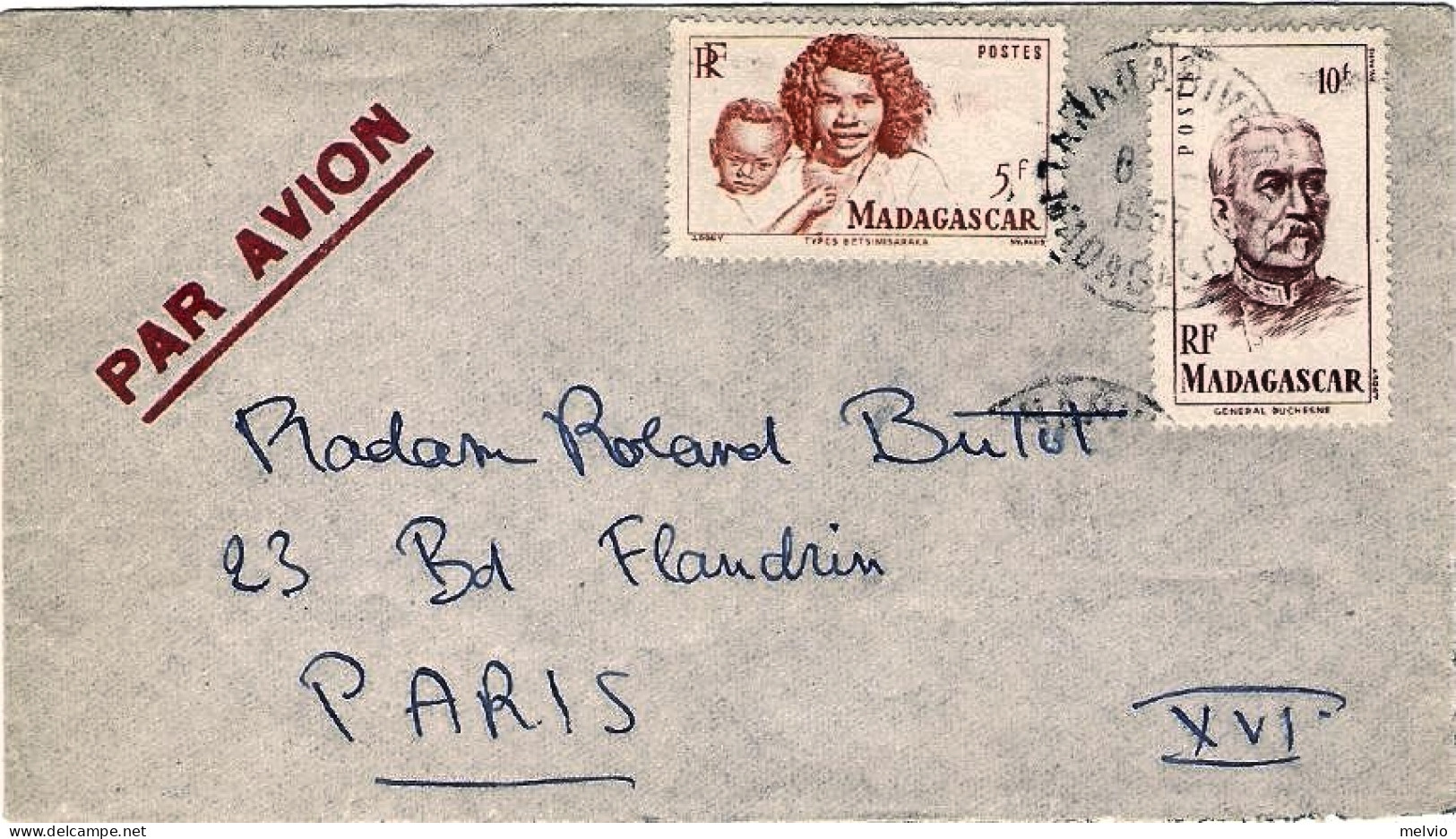 1953-Madagascar Lettera Diretta In Francia Affrancata Con Due Commemorativi - Other & Unclassified