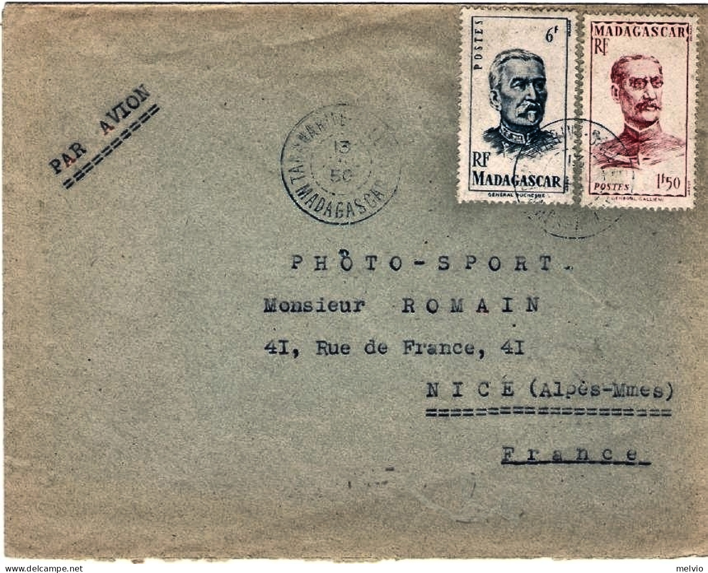 1950-Madagascar Lettera Diretta In Francia Affrancata Con Due Commemorativi - Sonstige & Ohne Zuordnung