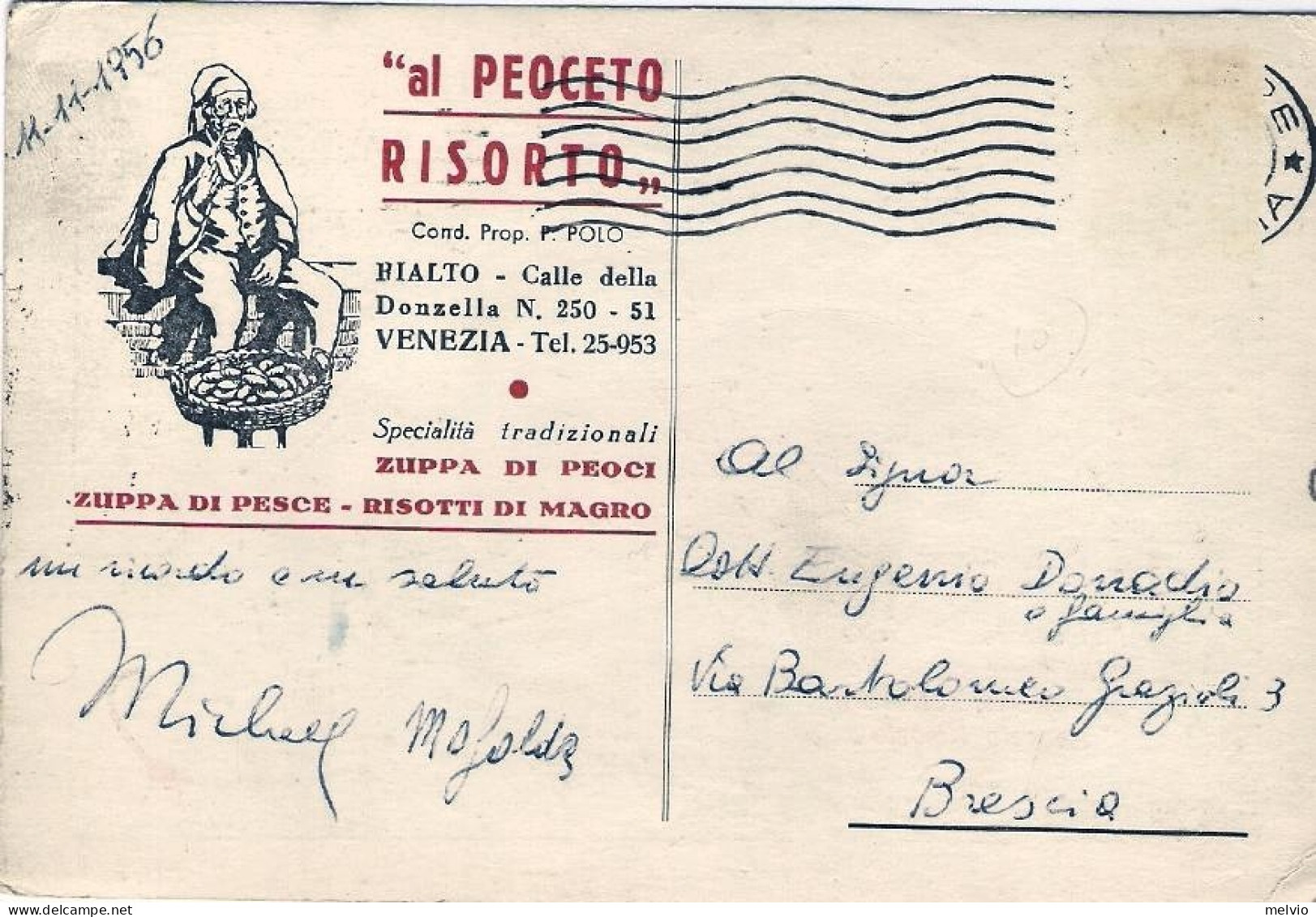 1956-"Al Peoceto Risorto Specialita' Tradizionali-Venezia" - Venezia (Venice)