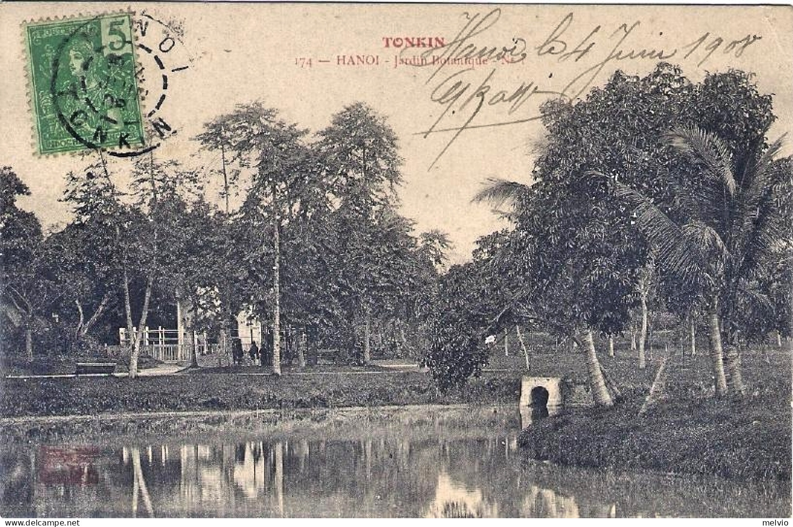 1908-Indocina Francese Cartolina "Tonkin Hanoi Jardin Botanique" Viaggiata - Cartas & Documentos