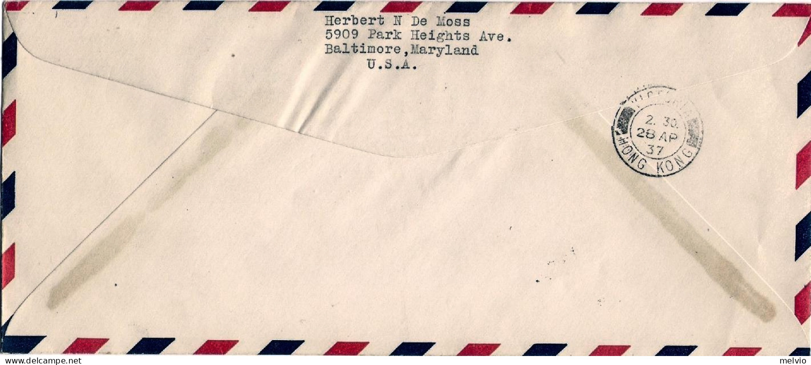 1937-U.S.A. Guam First Flight To Asia F.A.M. 14 Guam To Hong Kong Del 27 Apr. - Guam