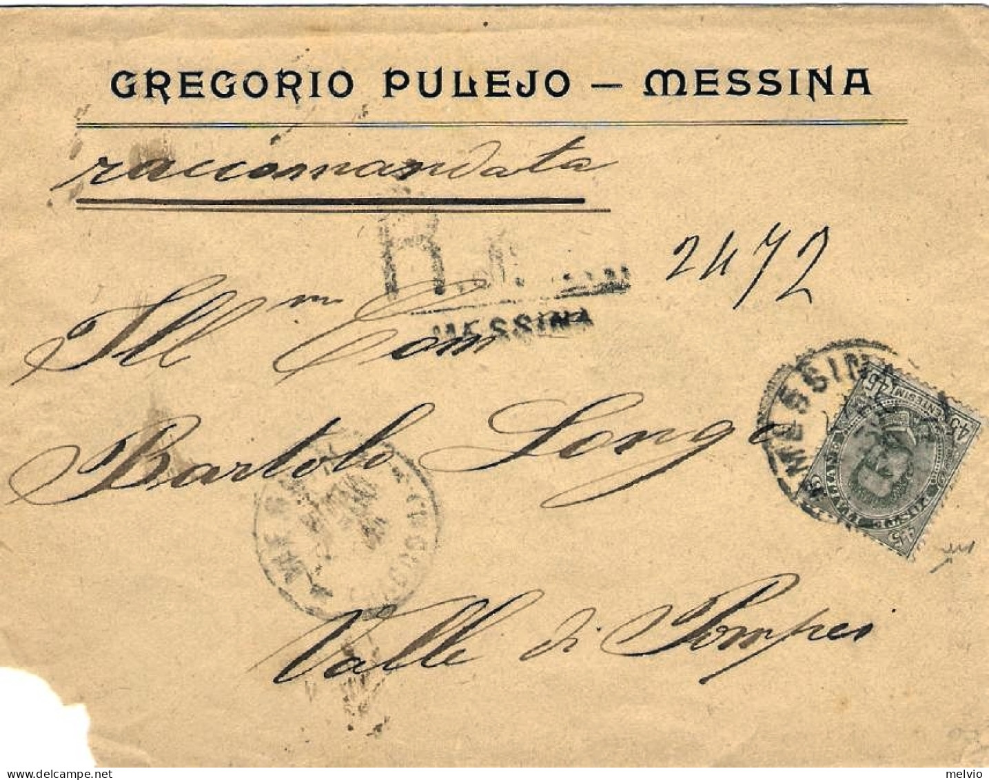 1900-busta Raccomandata Affrancata 45c. Umberto I Isolato, Firmata Chiavarello - Marcofilie