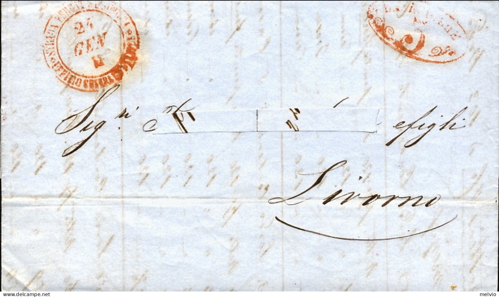 1856-piego Con Testo,parte Dell'indirizzo Asportato,annullo Circolare Rosso Leop - Non Classés