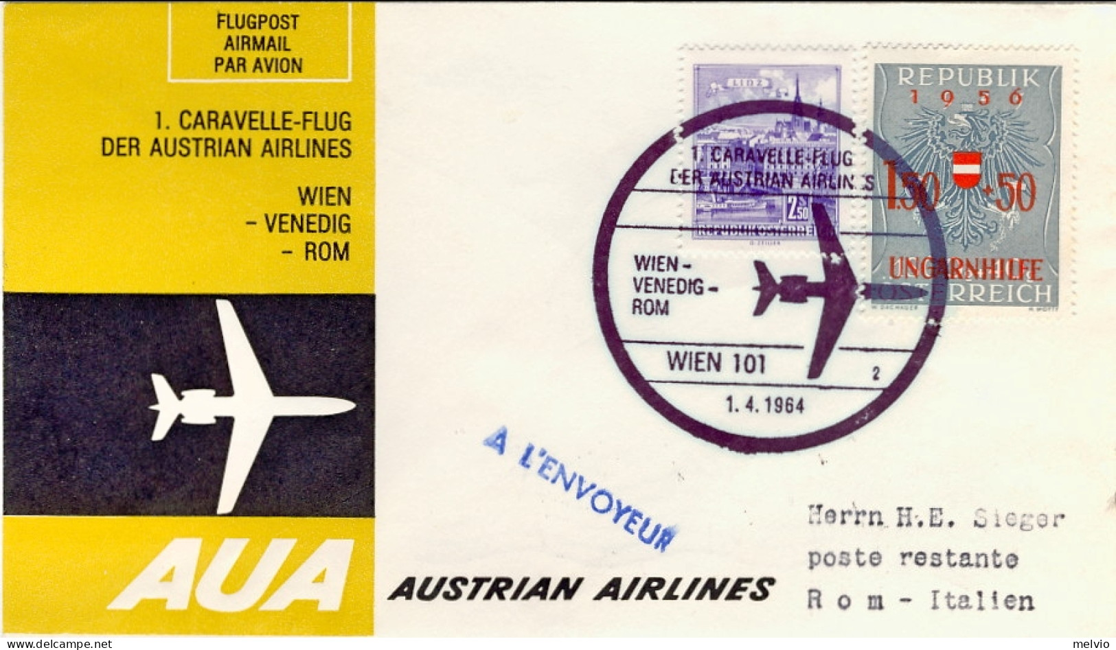 1964-Autriche Osterreich Austria I^volo Caravelle Vienna Roma Del 1 Aprile - Sonstige & Ohne Zuordnung