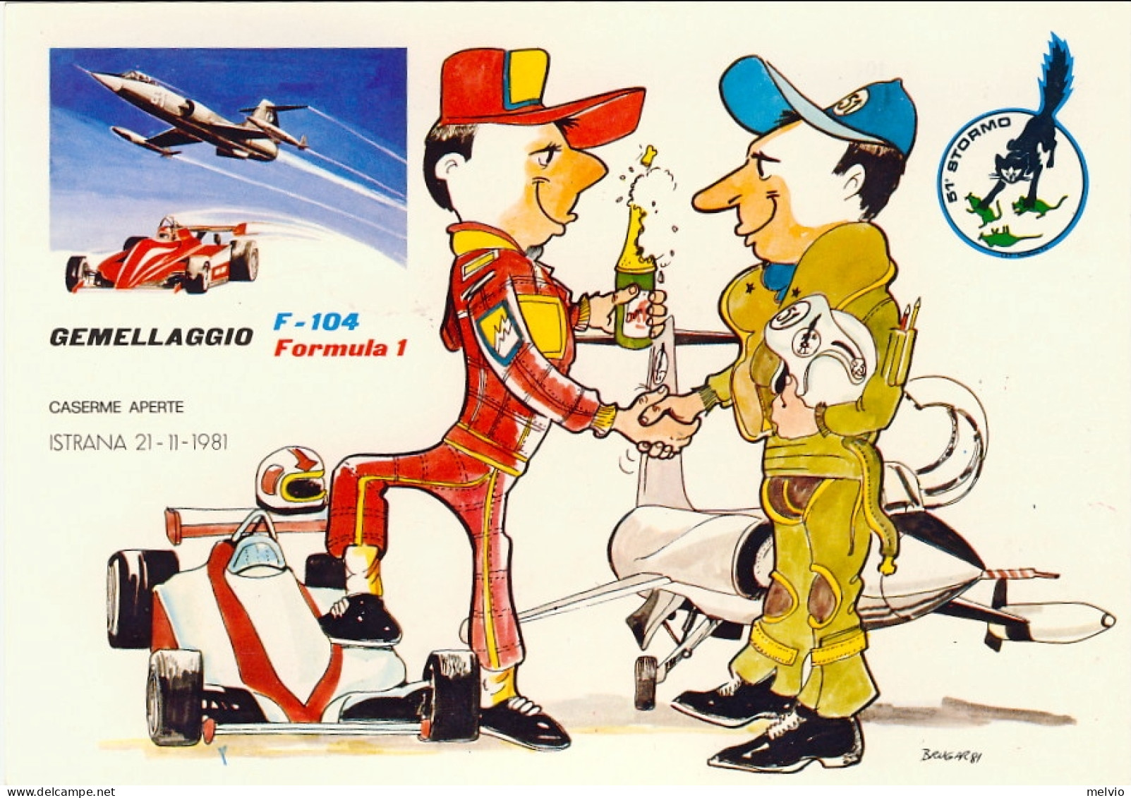 1981-cartolina Illustrata Gemellaggio F 104-Formula 1 "Caserme Aperte" Istrana 2 - 1981-90: Marcophilie