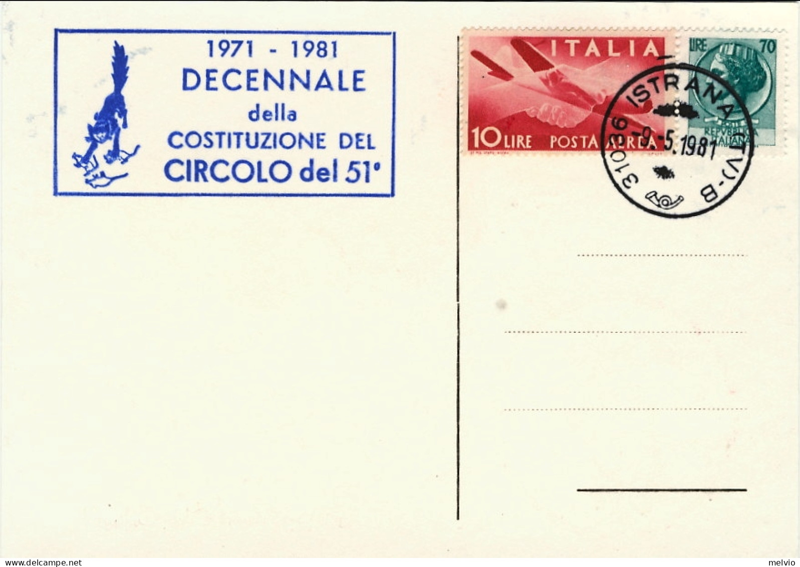 1981-cartolina Illustrata 51 Stormo Per Il Decennale Della Costituzione Del Circ - 1981-90: Marcophilie