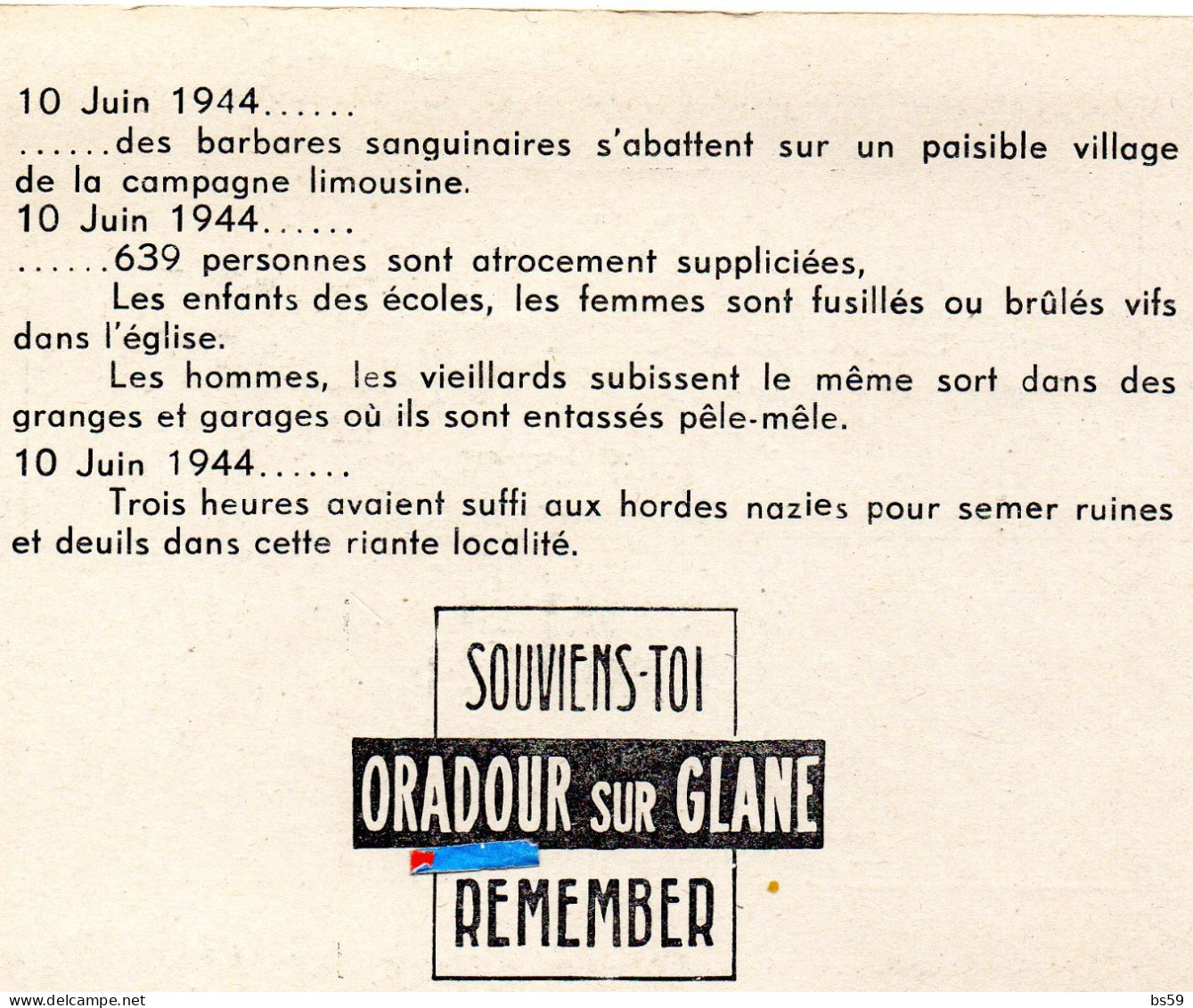 Oradour-sur-Glane Plaquette Souvenir Avec Obl° Oradour (octobre 1945) - Other & Unclassified