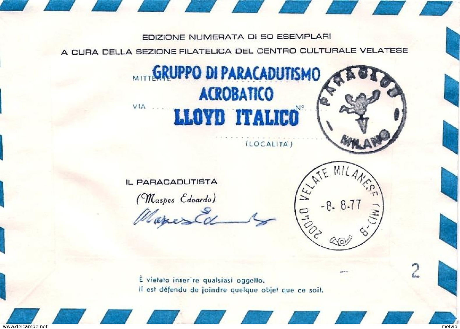San Marino-1977 Volo Postale Bresso-Velate Bollo Posta Trasportata Con Aereo CES - Corréo Aéreo