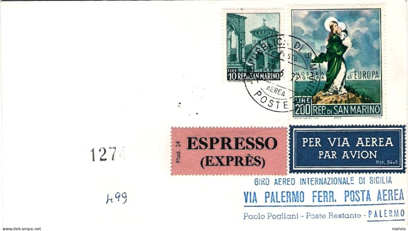 San Marino-1972 Espresso Per Il XXIV Giro Aereo Internazionale Di Sicilia - Corréo Aéreo