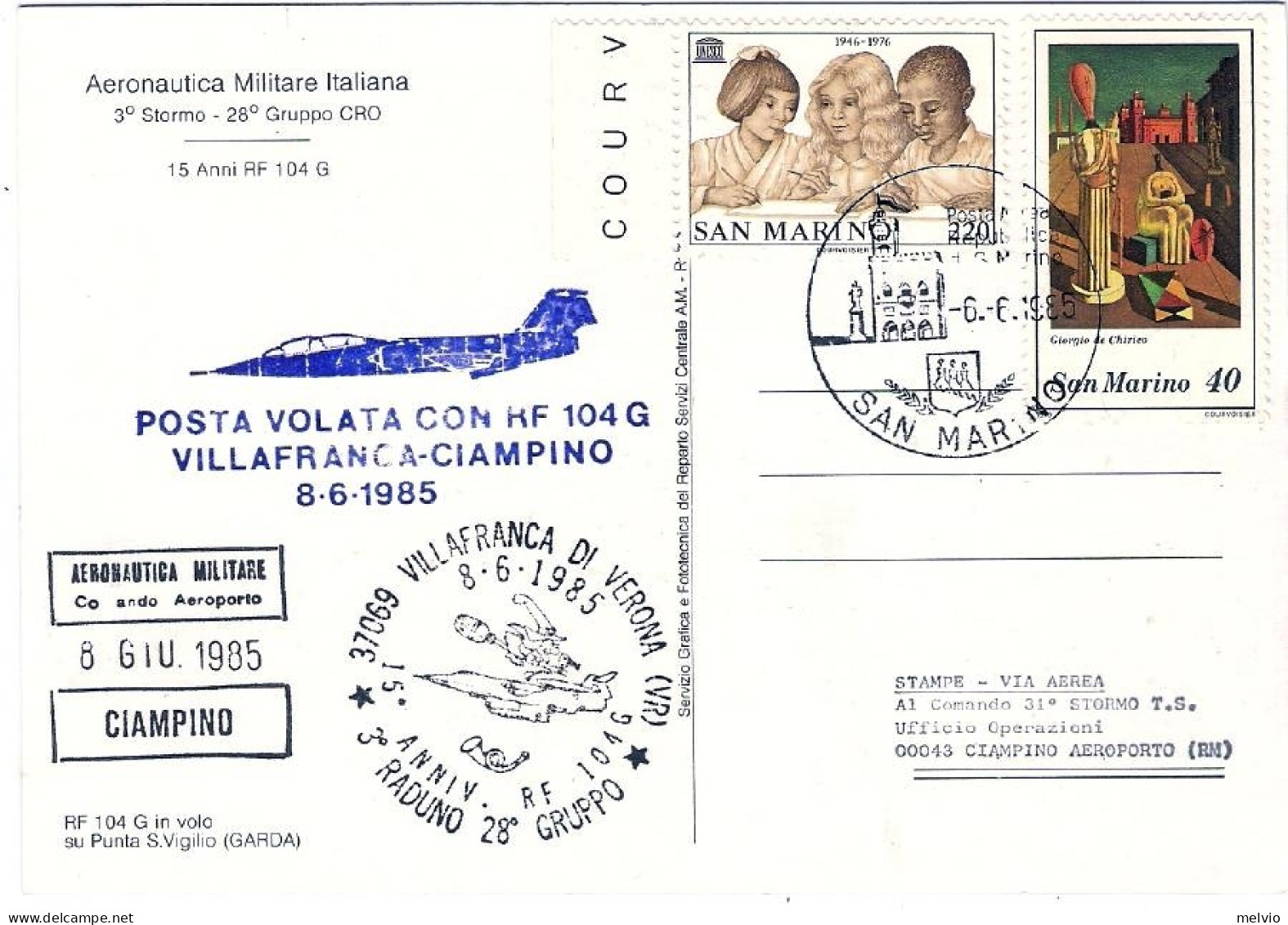 San Marino-1985 Cartolina Dell'aeronautica Militare Italiana 3 Raduno Delle Stre - Corréo Aéreo