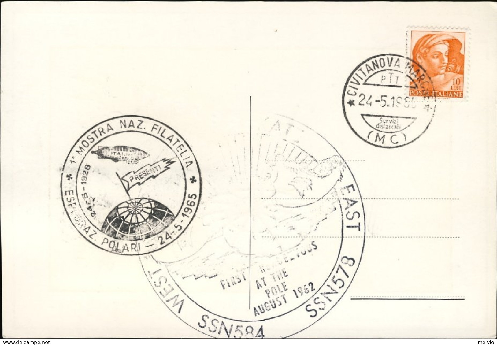 1965-cartolina Illustrata + Erinnofilo Prima Mostra Nazionale Filatelica Ist.Geo - Cinderellas