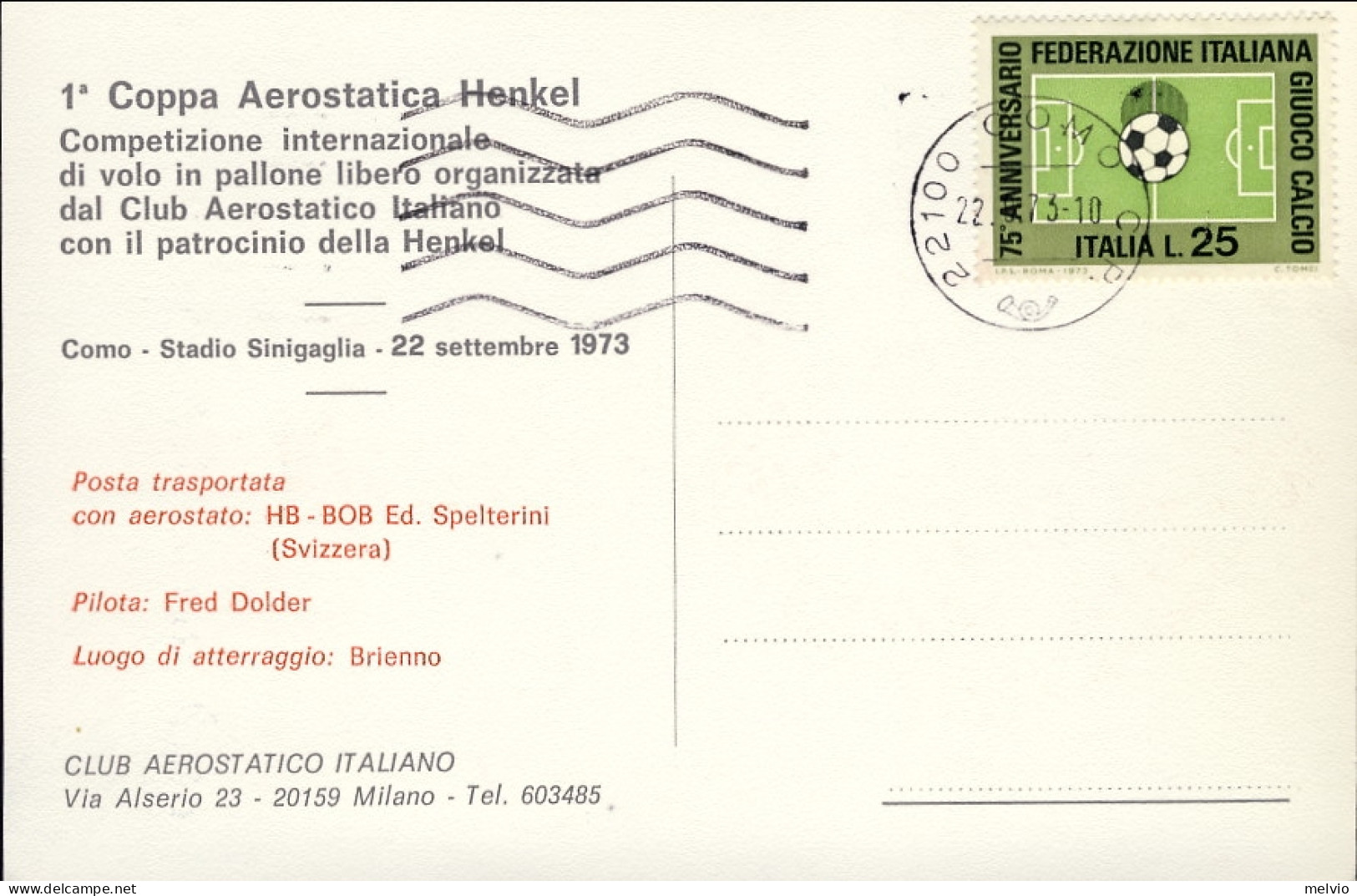 1973-cartolina I^ Coppa Aerostatica Henkel Posta Trasportata Con Aerostato HB-BO - Eerste Vluchten