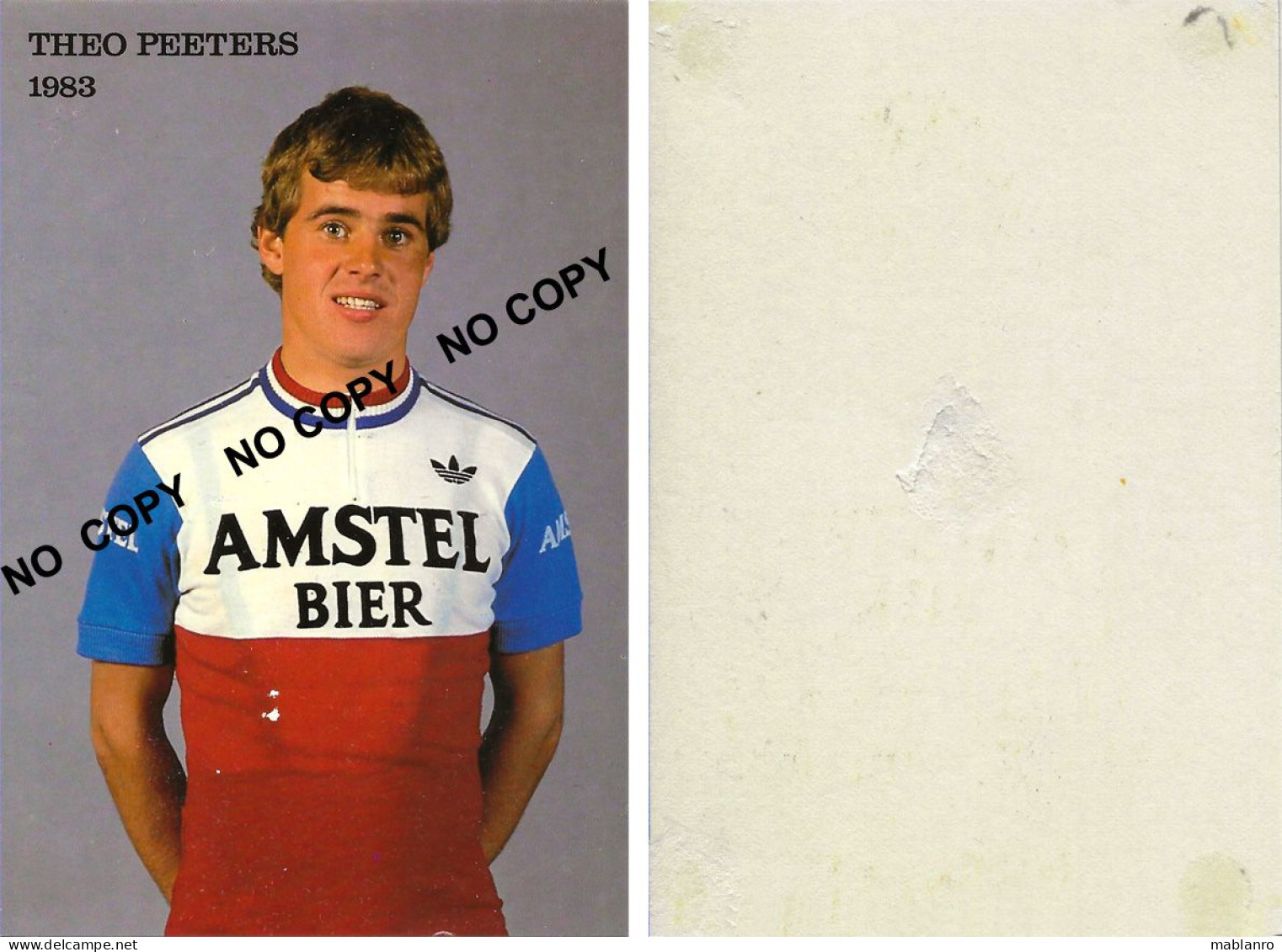 CARTE CYCLISME THEO PEETERS TEAM AMSTEL 1983 ( COUPE, FORMAT 10 X 14,7 VOIR PARTIE ARRIERE ) - Cycling