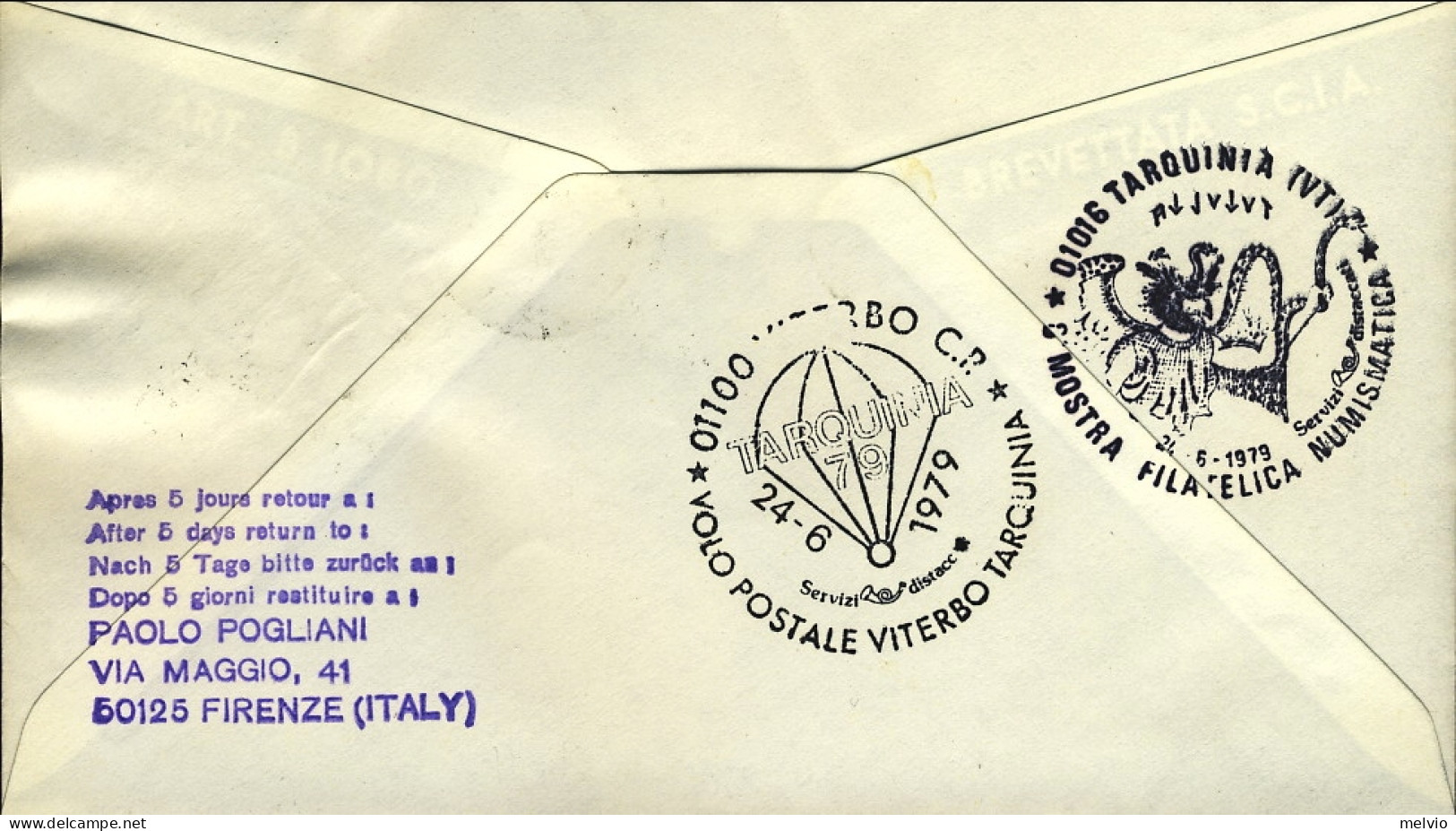 Vaticano-1979  L.200 Con Bollo Volo Postale Viterbo Tarquinia Del 24 Giugno - Airmail