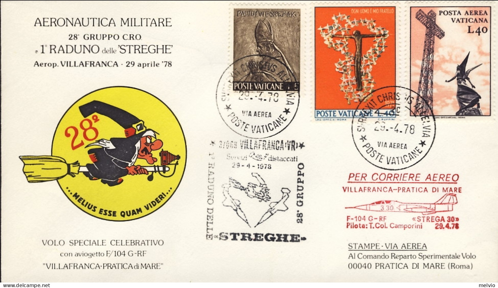 Vaticano-1978 "I Raduno Delle Streghe"volo Postale Supersonico Con Aviogetto F/1 - Airmail