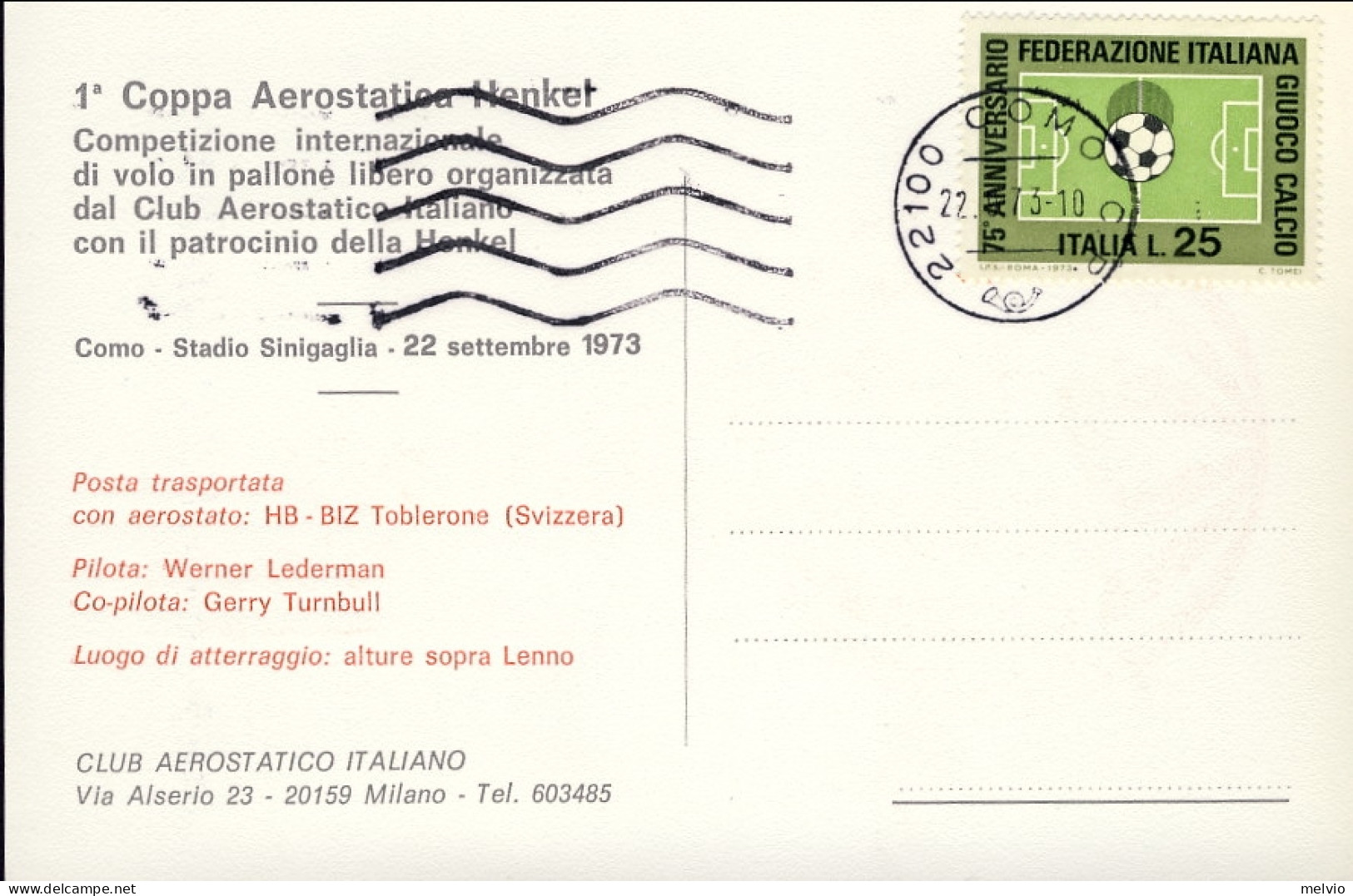 1973-cartolina I* Coppa Aerostatica Henkel Posta Trasportata Con Aerostato HB-BI - Eerste Vluchten