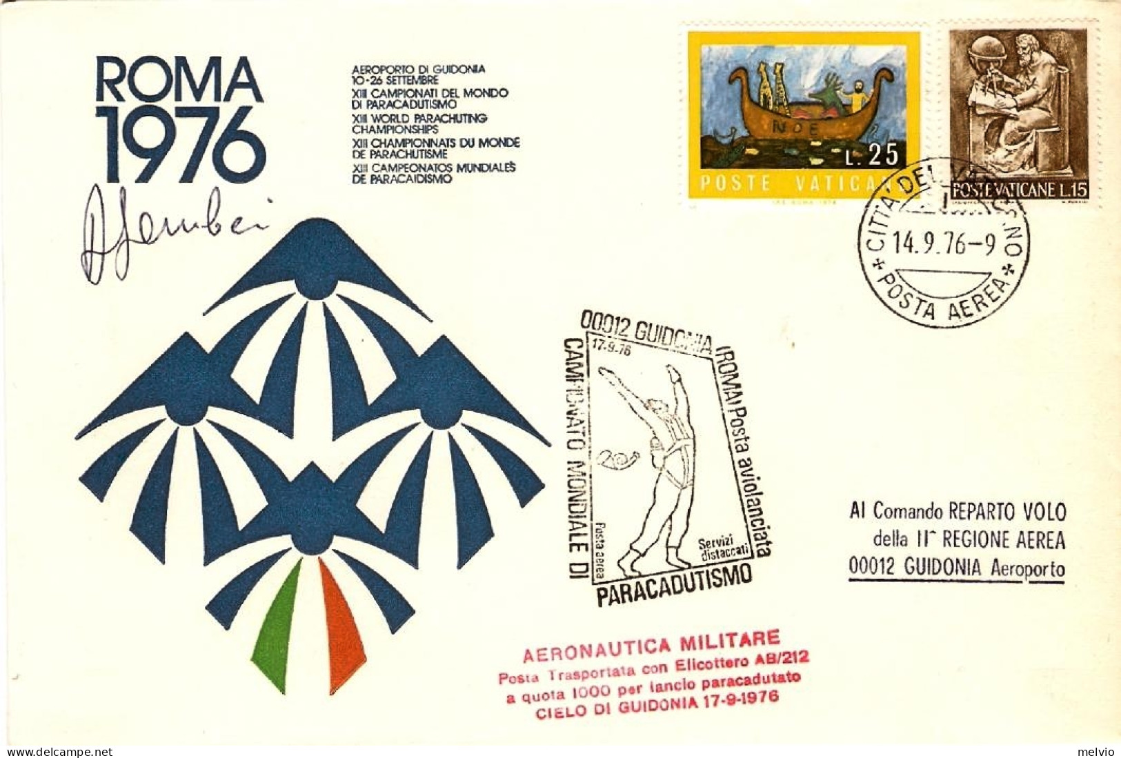 Vaticano-1976 XIII^campionato Mondiale Di Paracadutismo Cachet Posta Aviolanciat - Airmail