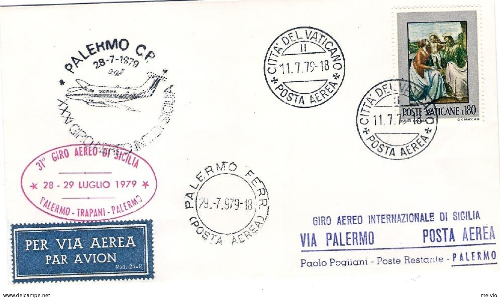 Vaticano-1979 31^ Giro Aereo Internazionale Di Sicilia,firma Del Pilota - Poste Aérienne