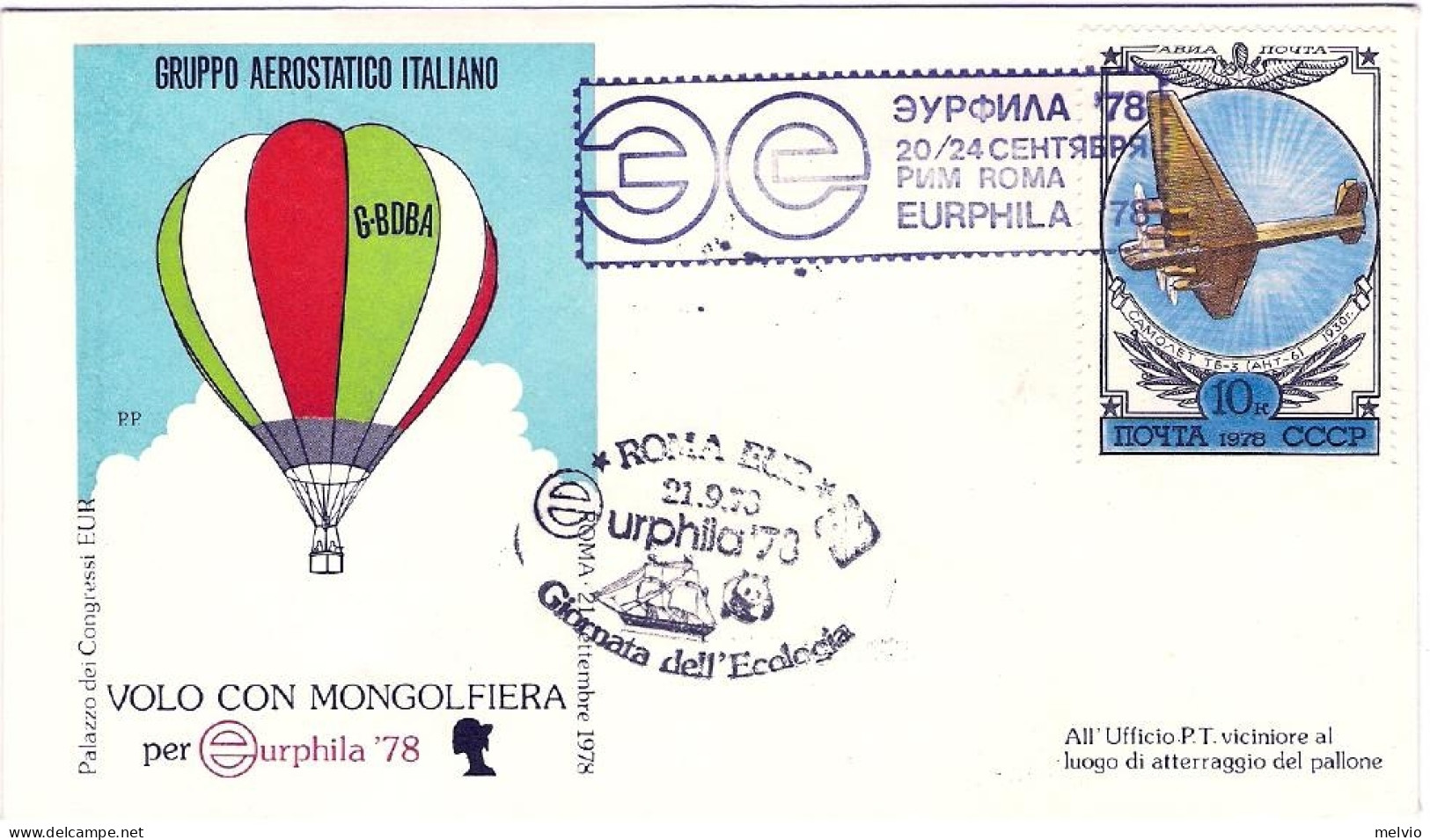 1978-Russia Volo Con Mongolfiera Per Eurphila Roma-Pomezia Al Verso Bollo "posta - Brieven En Documenten