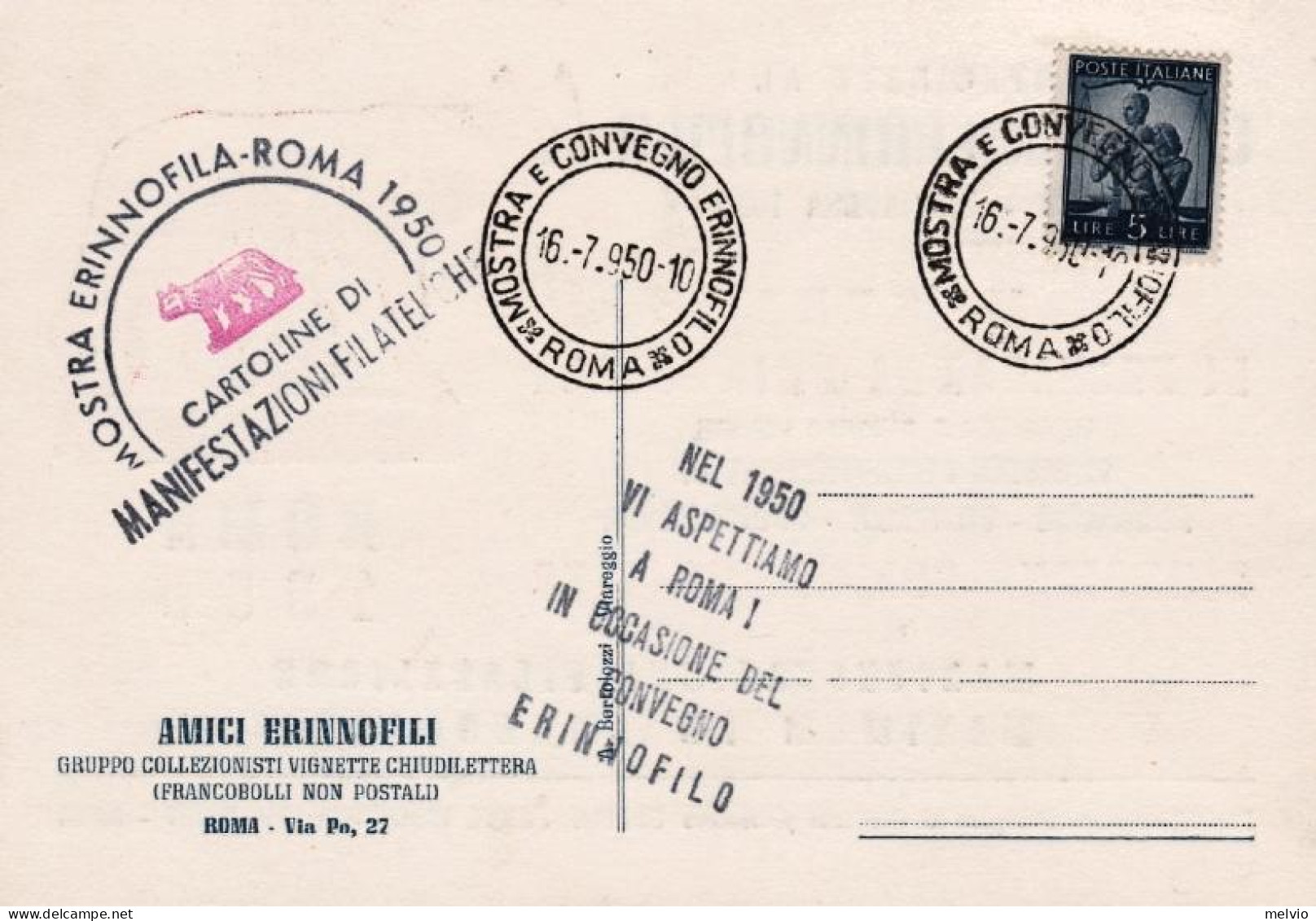 1950-Roma Convegno E Mostra Di Propaganda Erinnofila - Erinnophilie