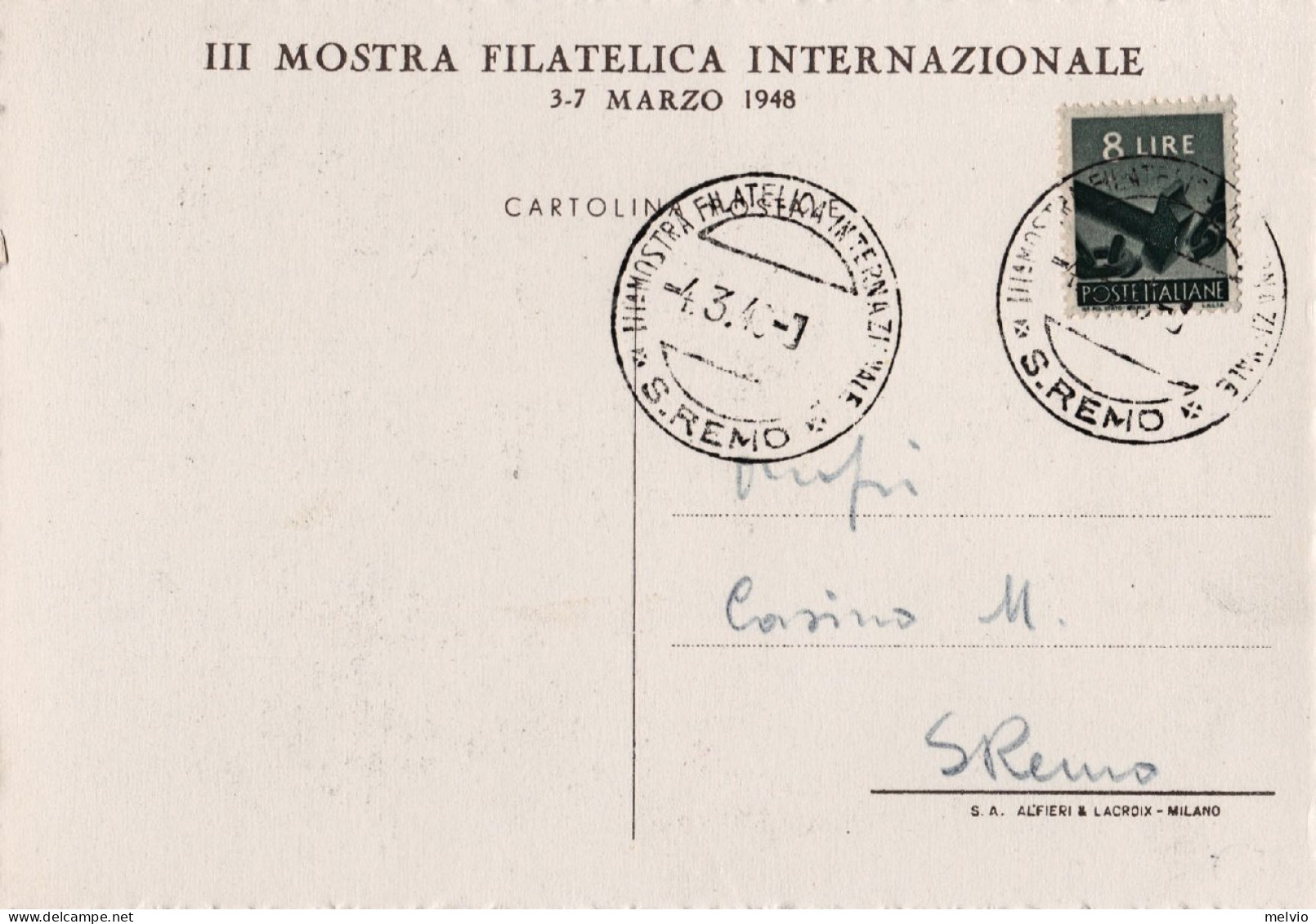 1946-San Remo III* Mostra Filatelica - Tentoonstellingen