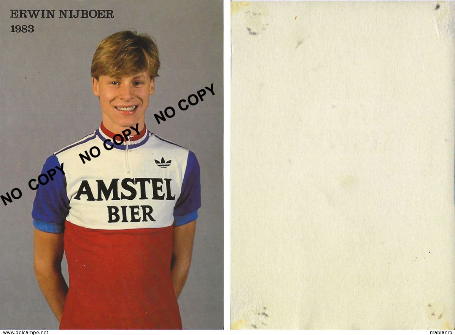 CARTE CYCLISME ERWIN NIJBOER TEAM AMSTEL 1983 ( COUPE, FORMAT 10 X 14,7 VOIR PARTIE ARRIERE ) - Cycling