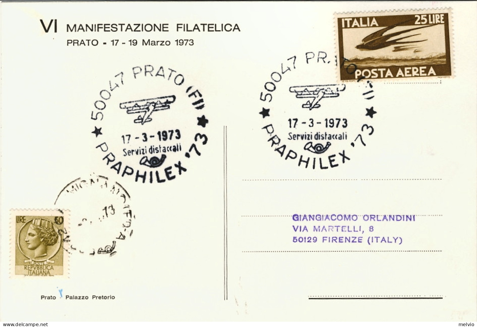 1973-cartolina Illustrata Per La VI Manifestazione Filatelica Prato Cachet "Prap - Prato