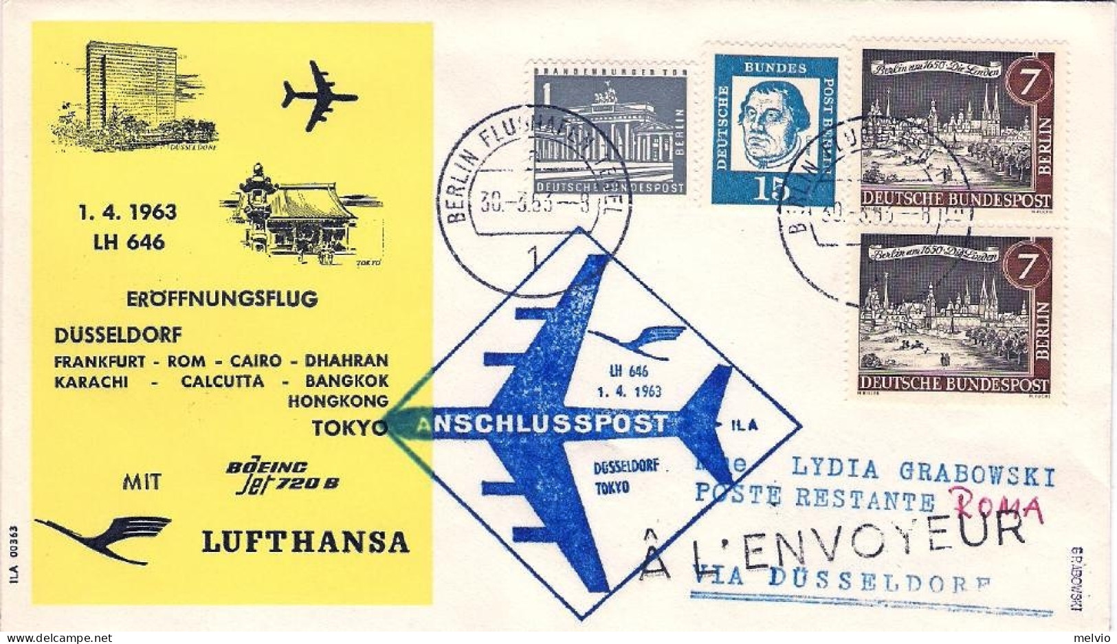 1963-Germania Berlino Lufthansa I^volo Dusseldorf Roma (50 Pezzi Trasportati) - Covers & Documents