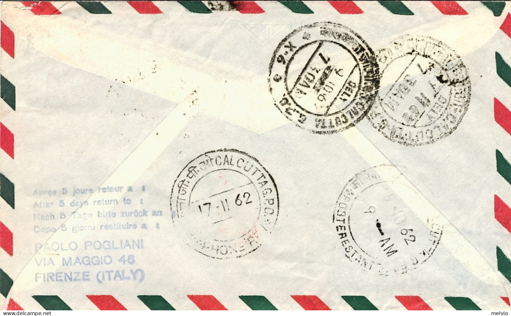 1962-I^volo Della J.A.L. Roma Calcutta Del 6 Ottobre Sulla Nuova Rotta Della Set - 1961-70: Poststempel