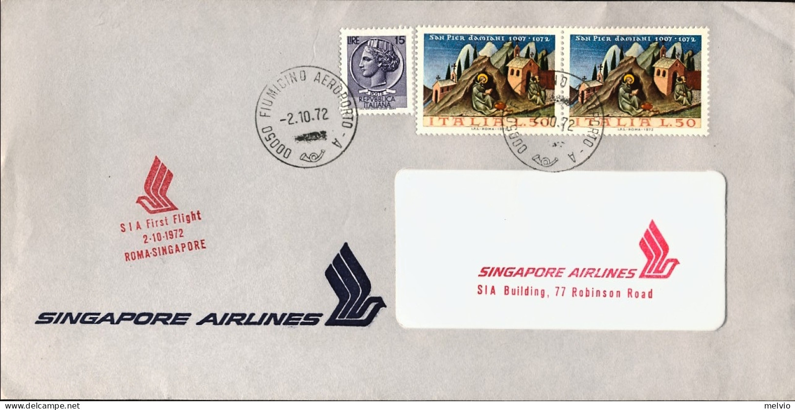 1972-Singapore Airlines I^volo Roma-Singapore Del 2 Ottobre Dispaccio Dall'aerop - Singapur (1959-...)